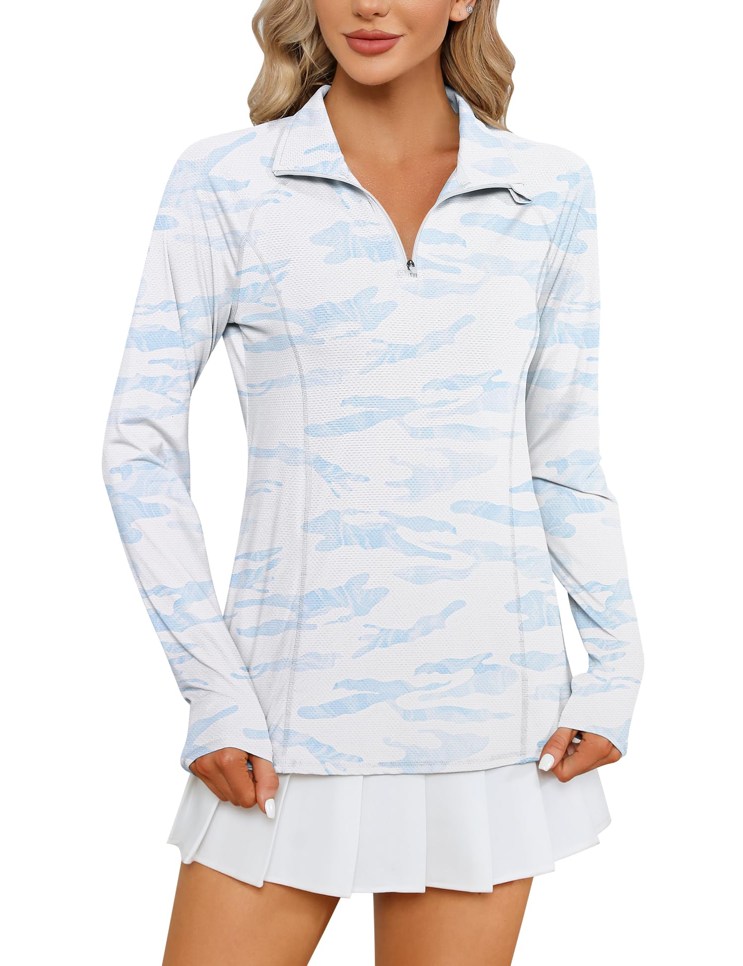 LOMON Women Long Sleeve Shirts Sun Protection 1/4 Zip Summer Quick Dry Hiking Shirts Quarter Zip Pullover for Women