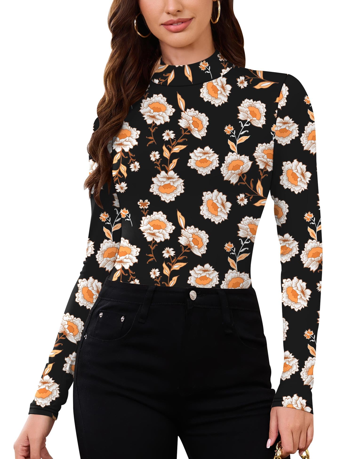 LOMON Women Thermal Long Sleeve Shirts Mock Turtle Neck Fitted Tops Fleece Lined Winter Tops Base Layer Undershirt