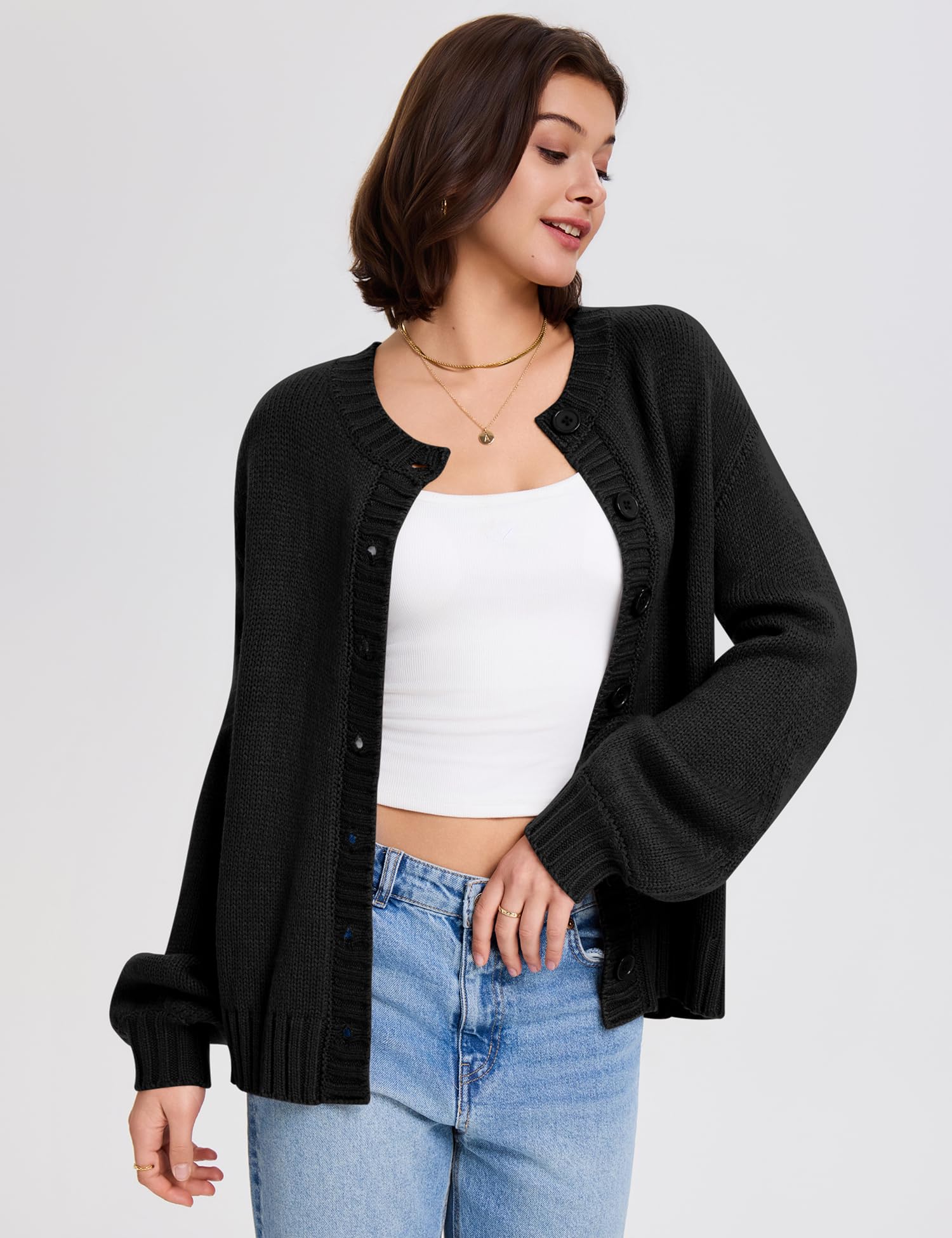 LOMON Cardigan for Women Lantern Long Sleeve Button Down Sweater Oversized Open Front Cardigan Sweaters Coats