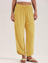 LOMON Women Linen Palazzo Pants Boho Wide Leg Elastic Waisted Casual Capri Pant Summer Harem Lounge with Pockets