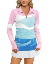 LOMON Women Long Sleeve Shirts Sun Protection 1/4 Zip Summer Quick Dry Hiking Shirts Quarter Zip Pullover for Women