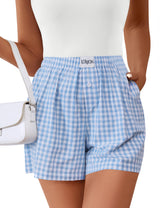 Lomon Boxer Shorts for Women Summer Gingham Pajamas 2026 Lounge Sleep Pj Plaid Shorts Y2K Beach Bottoms with Pockets