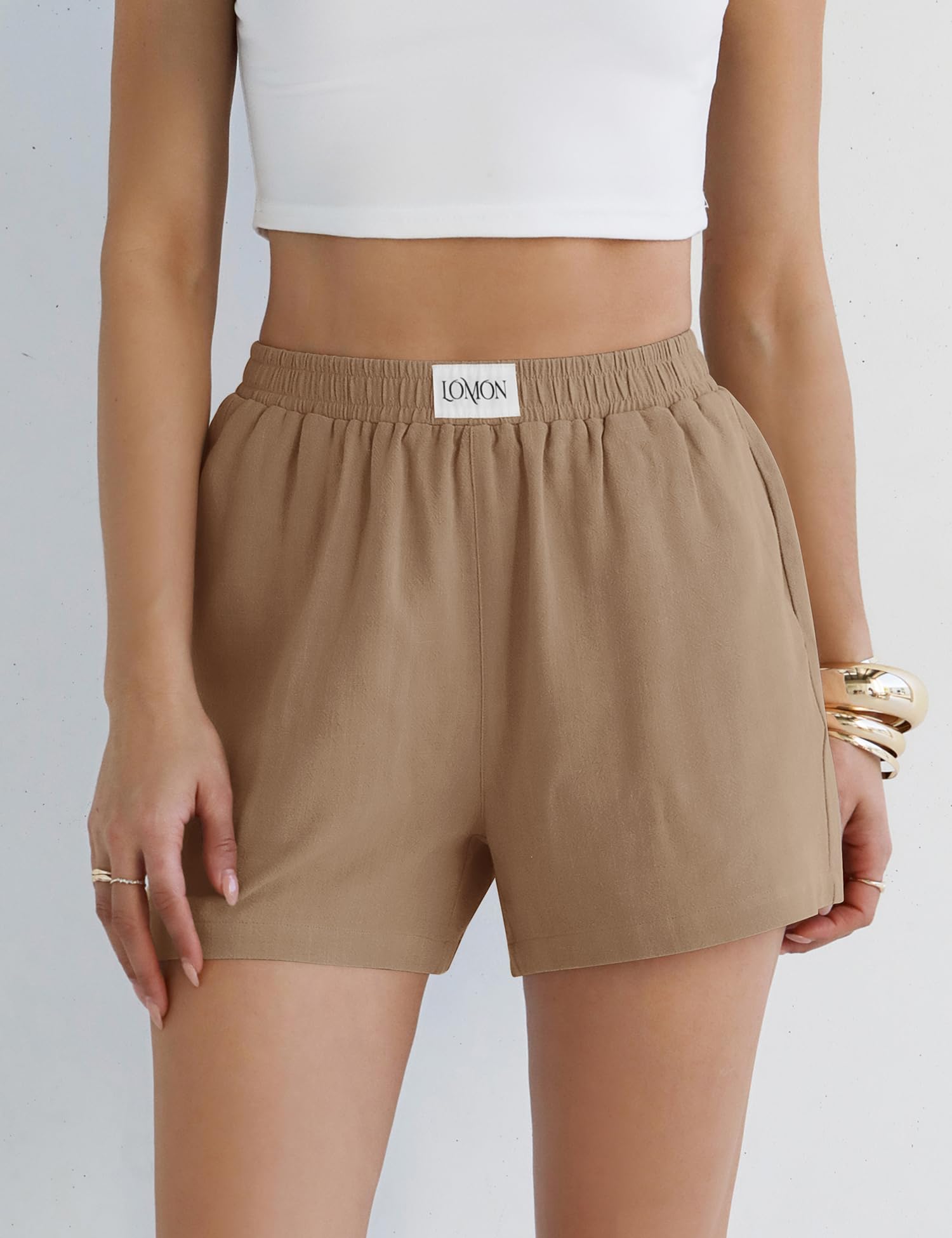 LOMON Linen Shorts for Women Summer Beach Casual Shorts Comfy Lightweight Vacation Cruise Outfits Lounge Pants with Pockets