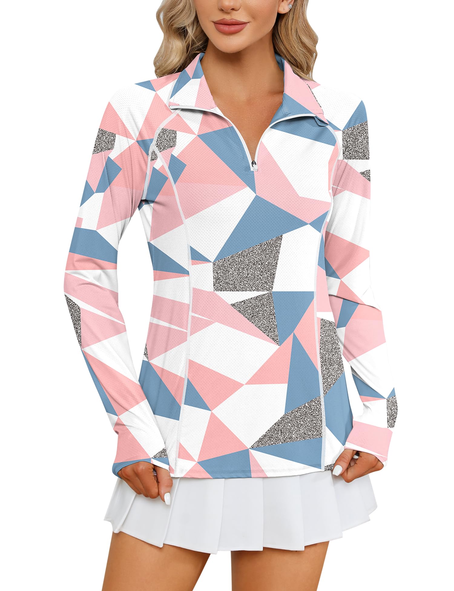 LOMON Women Long Sleeve Shirts Sun Protection 1/4 Zip Summer Quick Dry Hiking Shirts Quarter Zip Pullover for Women