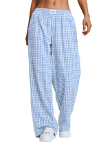 LOMON Womens Striped Gingham Boxer Pants Spring Summer Pajama Lounge Pj Casual Plaid Trousers Y2K Beach Bottoms with Pockets