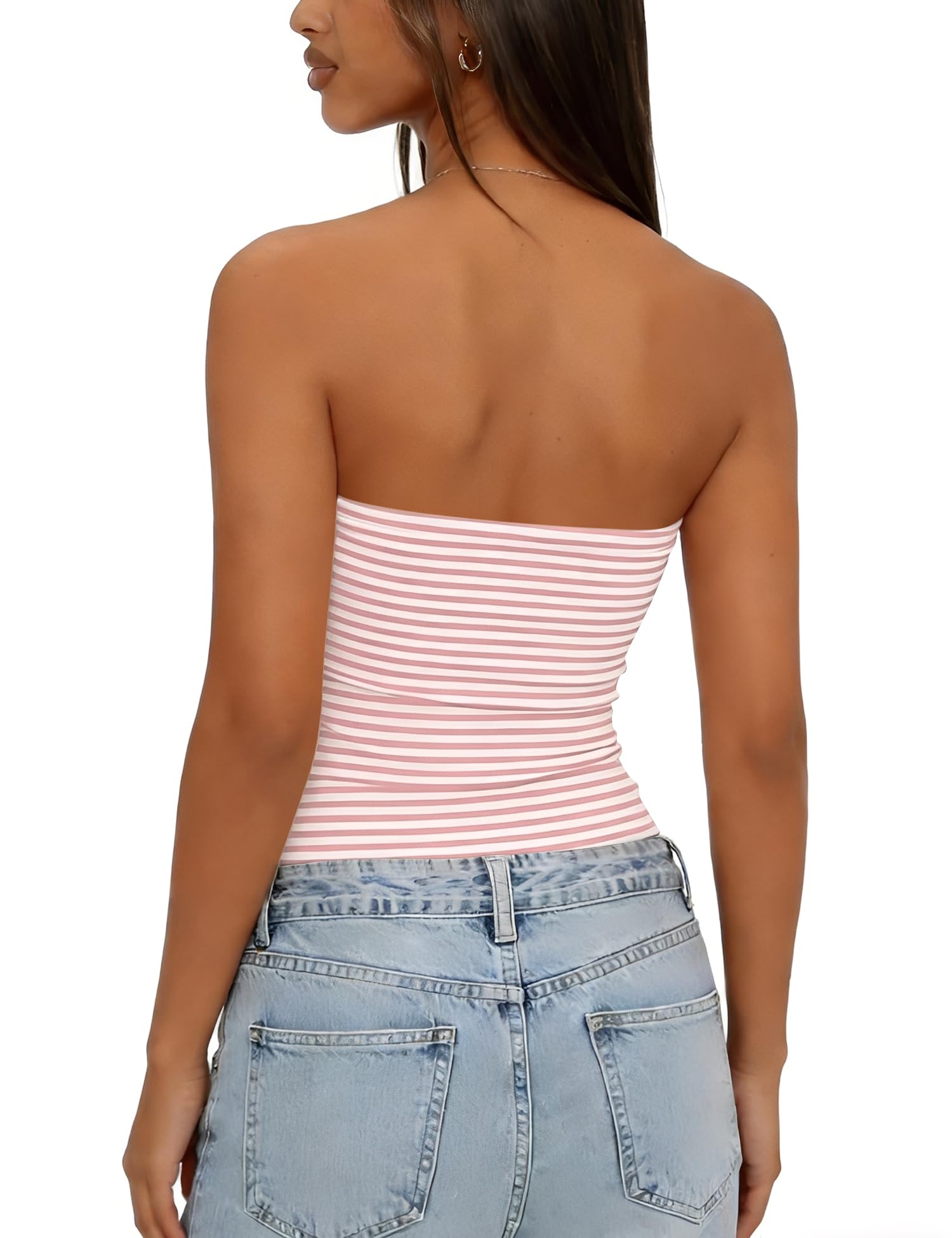 LOMON Summer Tube Tops for Women 2026 Y2k Sexy Going Out Crop Strapless Sleeveless Basic Fitted Bandeau Tank Top