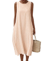 LOMON Summer Dresses for Women Cotton Casual Maxi Dress Beach Vacation Long Sundresses Plaid Striped with Pockets