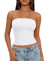 LOMON Summer Tube Tops for Women 2026 Y2k Sexy Going Out Crop Strapless Sleeveless Basic Fitted Bandeau Tank Top