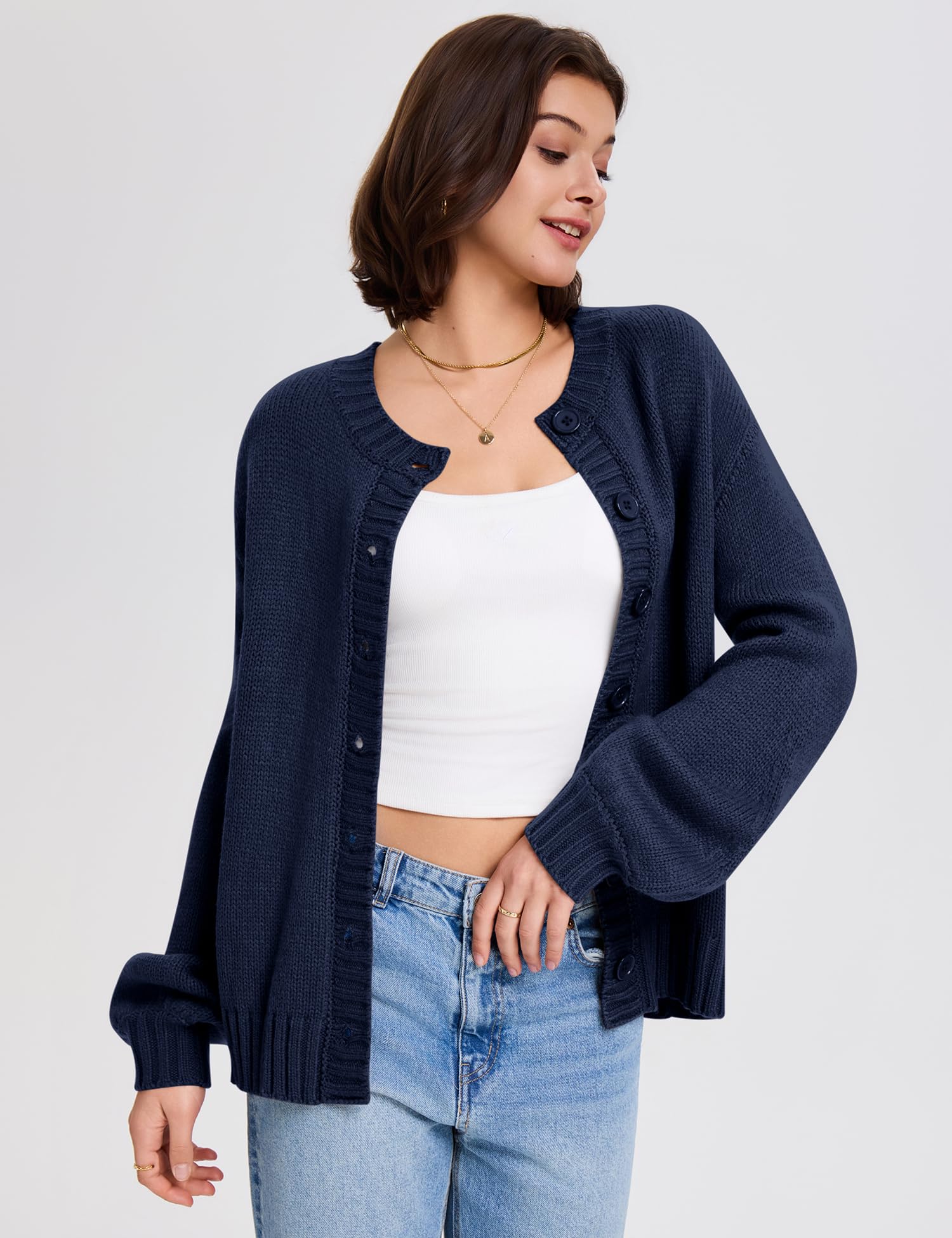 LOMON Cardigan for Women Lantern Long Sleeve Button Down Sweater Oversized Open Front Cardigan Sweaters Coats