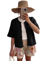 Lomon Womens Spring Summer Short Sleeve Cardigan Sweaters Trendy Crew Neck Button Down Lightweight Knit Outfit Y2k Clothes