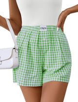 Lomon Womens Boxer Shorts Casual Summer Pajama Lounge Sleep Pj Gingham Plaid Shorts Y2K Beach Bottoms
