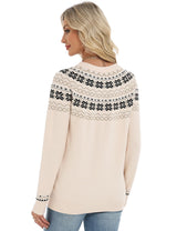 LOMON Womens Casual Lightweight Vintage Fair Isle Sweater Raglan Sleeve Crew Neck Knitted Pullover Comfy Warm Fall Tops