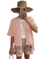 Lomon Womens Spring Summer Short Sleeve Cardigan Sweaters Trendy Crew Neck Button Down Lightweight Knit Outfit Y2k Clothes
