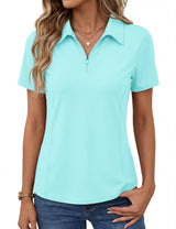 LOMON Women’s Short Sleeve Athletic Polo Shirt High Performance Stretch Quarter Zip Top for Golf Tennis