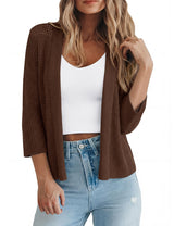 LOMON Shrug Cardigan for Women 3/4 Sleeve Casual Openwork Knit Sweater Tops Spring