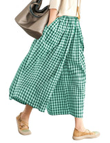 LOMON Womens Wide Leg Capri Pants Gingham Plaid Culottes Summer Elastic Waist Palazzo Trousers Bottoms with Pockets