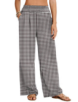 LOMON Womens Elastic High Waisted Palazzo Pants Casual Wide Leg Long Beach Vacation Trousers with Pockets