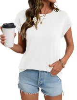 LOMON Womens Summer Tops Short Sleeve Shirts Cap Sleeve Tops Crew Neck Cute Trendy Tunic Blouses Dressy Casual Outfits 2026