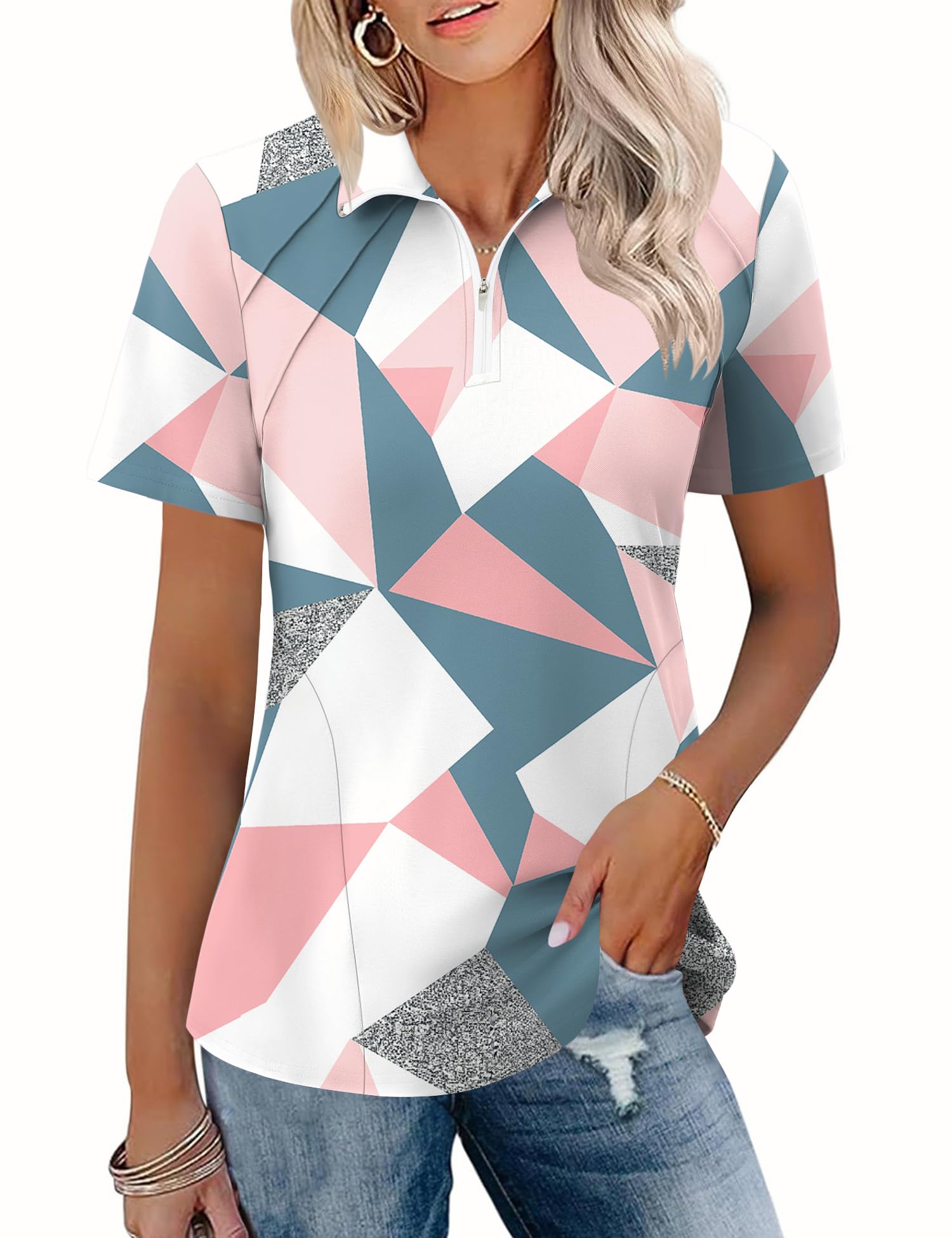 LOMON Womens Golf Polo Shirts Summer Short Sleeve 1/4 Zip Tops Moisture Wicking Casual Tennis Activewear with Pockets