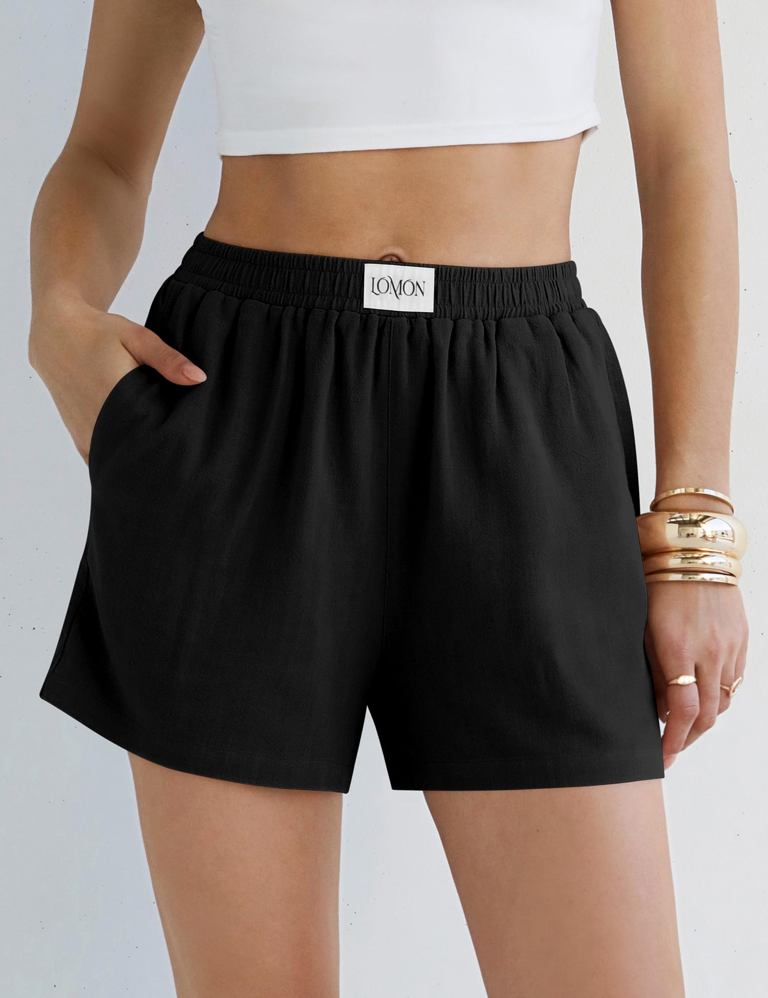 LOMON Linen Shorts for Women Summer Beach Casual Shorts Comfy Lightweight Vacation Cruise Outfits Lounge Pants with Pockets
