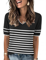 LOMON Womens 2026 Spring V Neck Sweater Casual Tops Short Sleeve Lightweight Ribbed Knit Pullover Sweaters