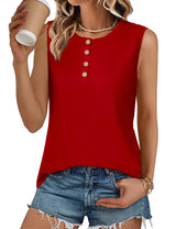 LOMON Tank Top for Women Crew Neck Sleeveless Loose Fit Button Casual Tee Shirts Summer Fashion 2026 Tunic Tops Blouses