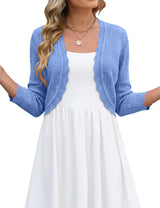 LOMON Women's 3/4 Sleeve Cropped Cardigan Knit Sweaters Trendy Open Front Bolero Shrugs for Dresses S-XXL