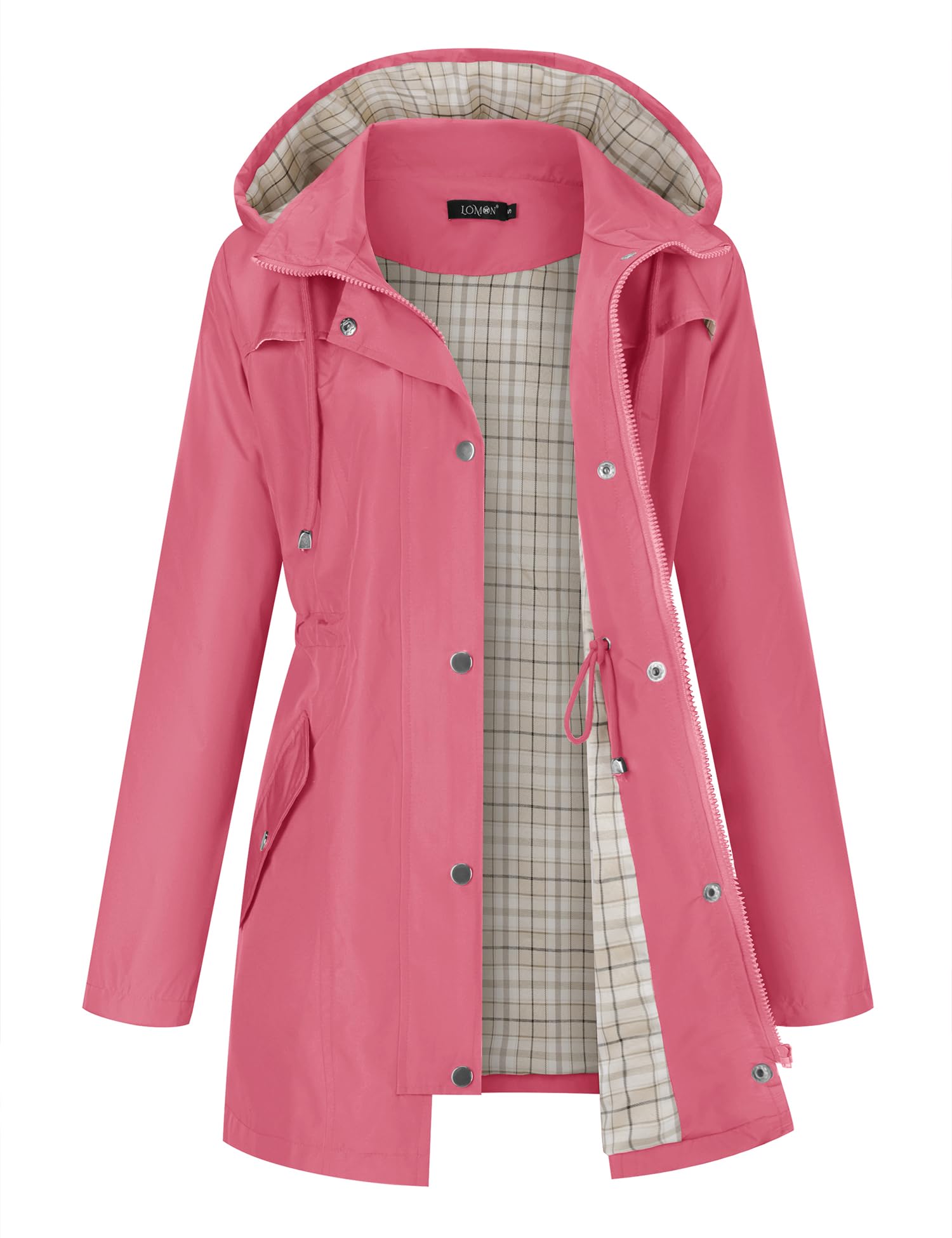 LOMON Women Waterproof Outdoor Hiking Raincoat Women Lined Rain Jacket Lightweight Hooded Jackets Trench Coats