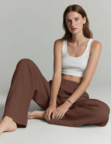 LOMON Linen Pants Women Wide Leg Palazzo Summer Flowy Pants Beach Vacation Clothes Elastic Waist Travel Trousers with Pockets