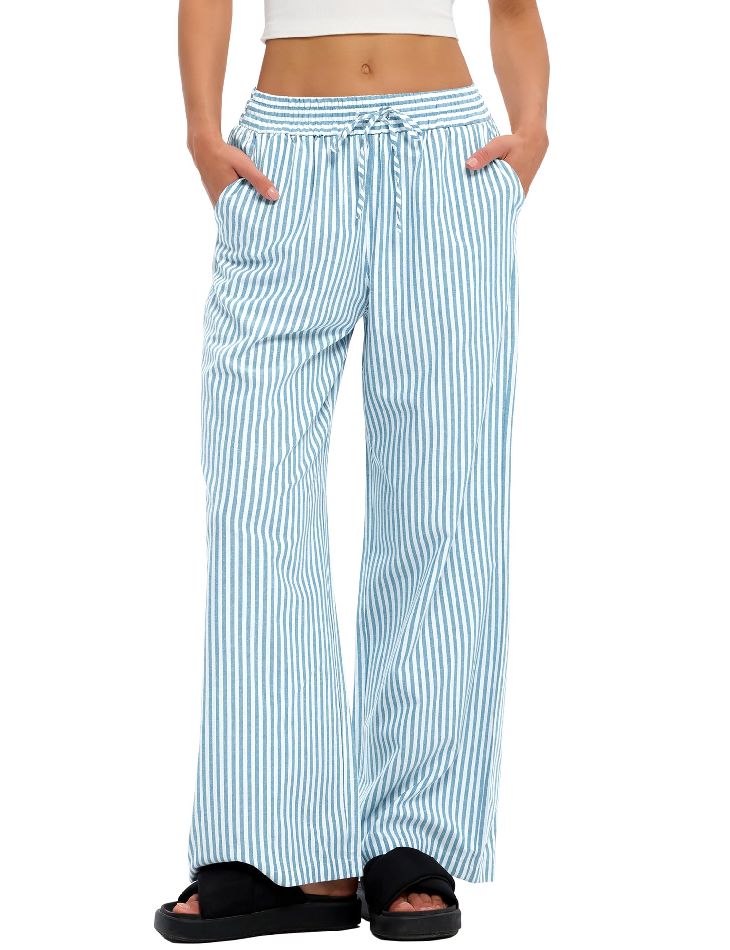 LOMON Striped Gingham Pants Women 2026 Spring Summer Pajamas Wide Leg Pj Lounge Boxer Bottoms Y2k Trousers with Pocket