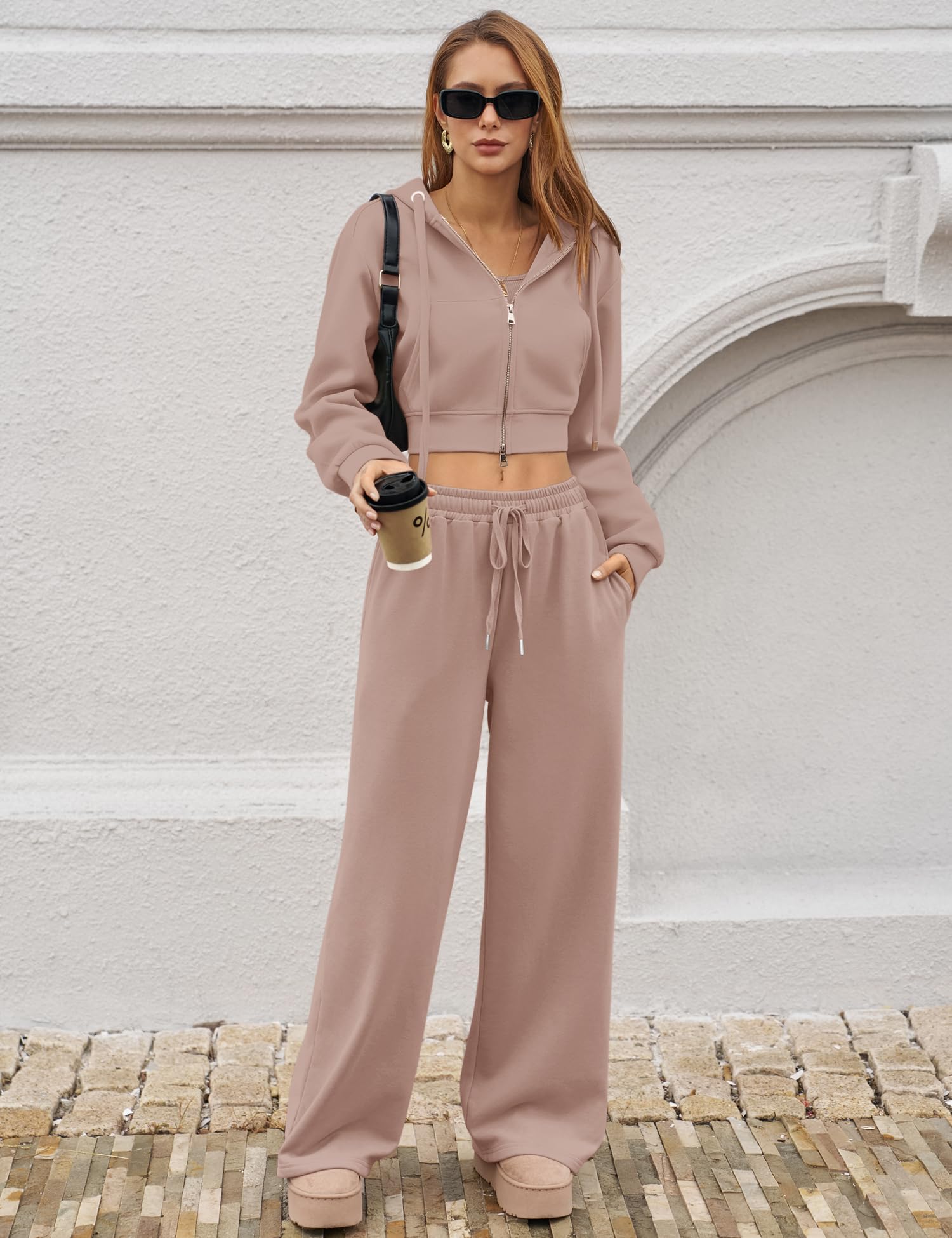 LOMON Women's Sweatpants Wide Leg Fleece Lined Sweat Pants Spring Winter Clothes 2026 Baggy Drawstring Joggers with Pockets