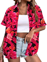 LOMON Women's Summer Hawaiian Shirts Floral Short Sleeve Button Down Shirts Hawaii Tropical Beach Tops Outfits