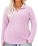 LOMON Womens Plus Size Workout Tops Long Sleeve 1/4 Zip UV Sun Protection Quick Dry Hiking Athletic Shirts Rash Guard UPF 50+