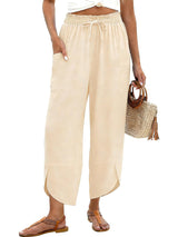 LOMON Women Linen Palazzo Pants Boho Wide Leg Elastic Waisted Casual Capri Pant Summer Harem Lounge with Pockets