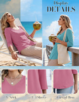 LOMON 3 Pack Tops for Women 3/4 Sleeve V Neck Basics Tees Business Casual Summer T Shirts