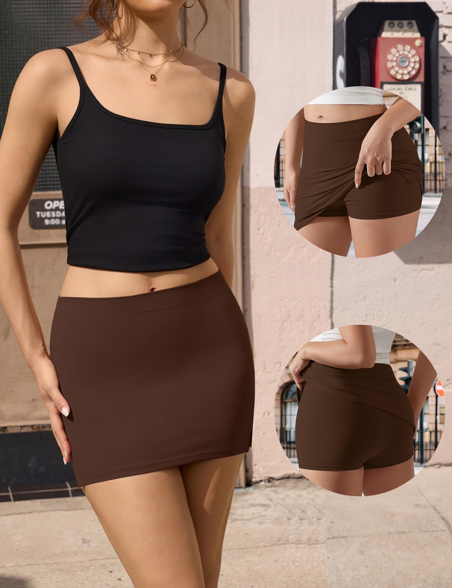 LOMON Mini Skirts for Women with Shorts Underneath Sexy Y2k Bodycon Low Rise Skorts Stretchy Trendy Club Going Out Outfits