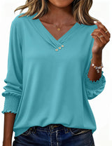 LOMON Blouses for Women Dressy Casual 3/4 Length Sleeve Womens Tops with Buttons Decor