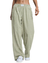 LOMON Womens Striped Gingham Boxer Pants Spring Summer Pajama Lounge Pj Casual Plaid Trousers Y2K Beach Bottoms with Pockets