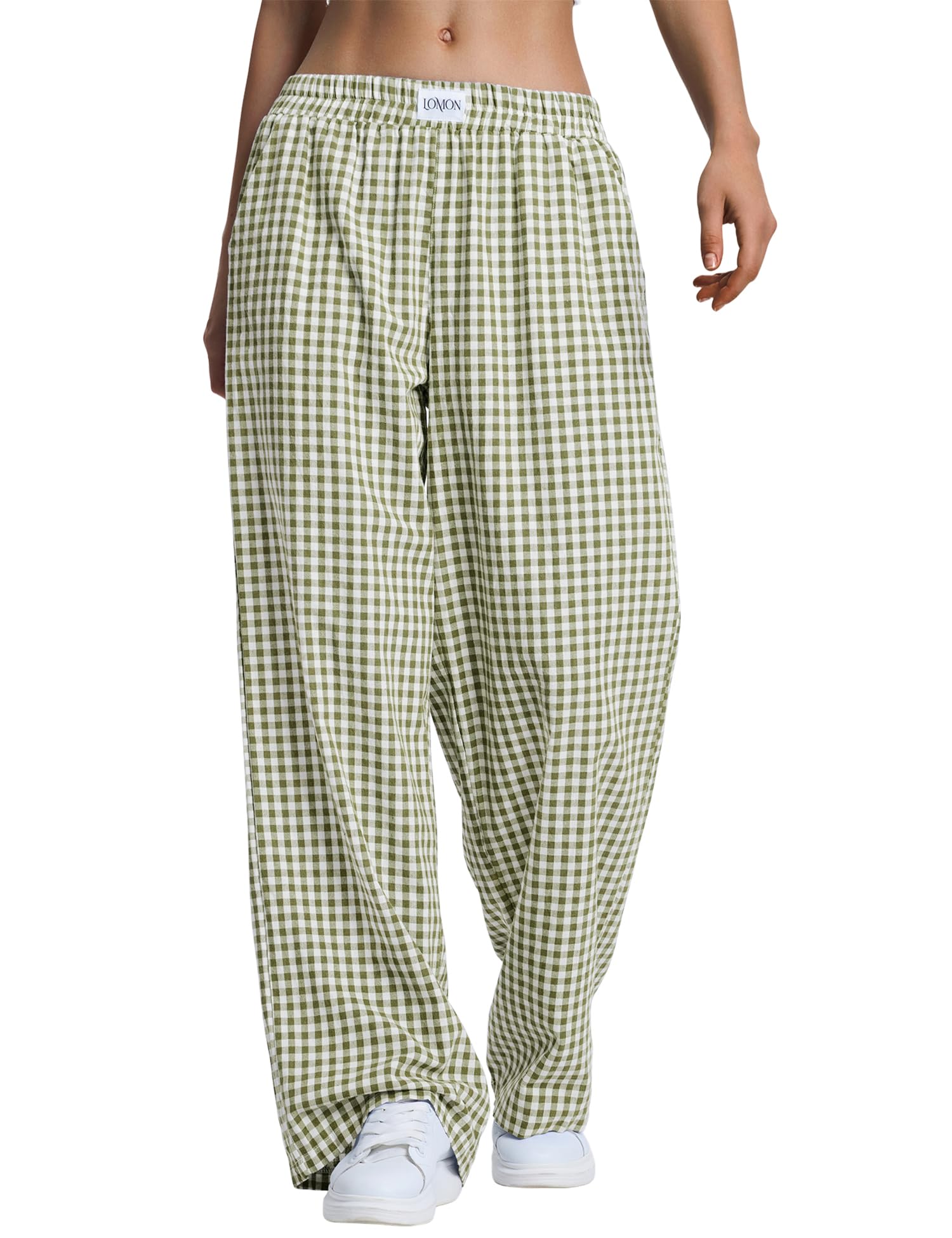 LOMON Womens Striped Gingham Boxer Pants Spring Summer Pajama Lounge Pj Casual Plaid Trousers Y2K Beach Bottoms with Pockets