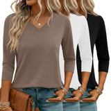 LOMON 3 Pack Tops for Women 3/4 Sleeve V Neck Basics Tees Business Casual Summer T Shirts