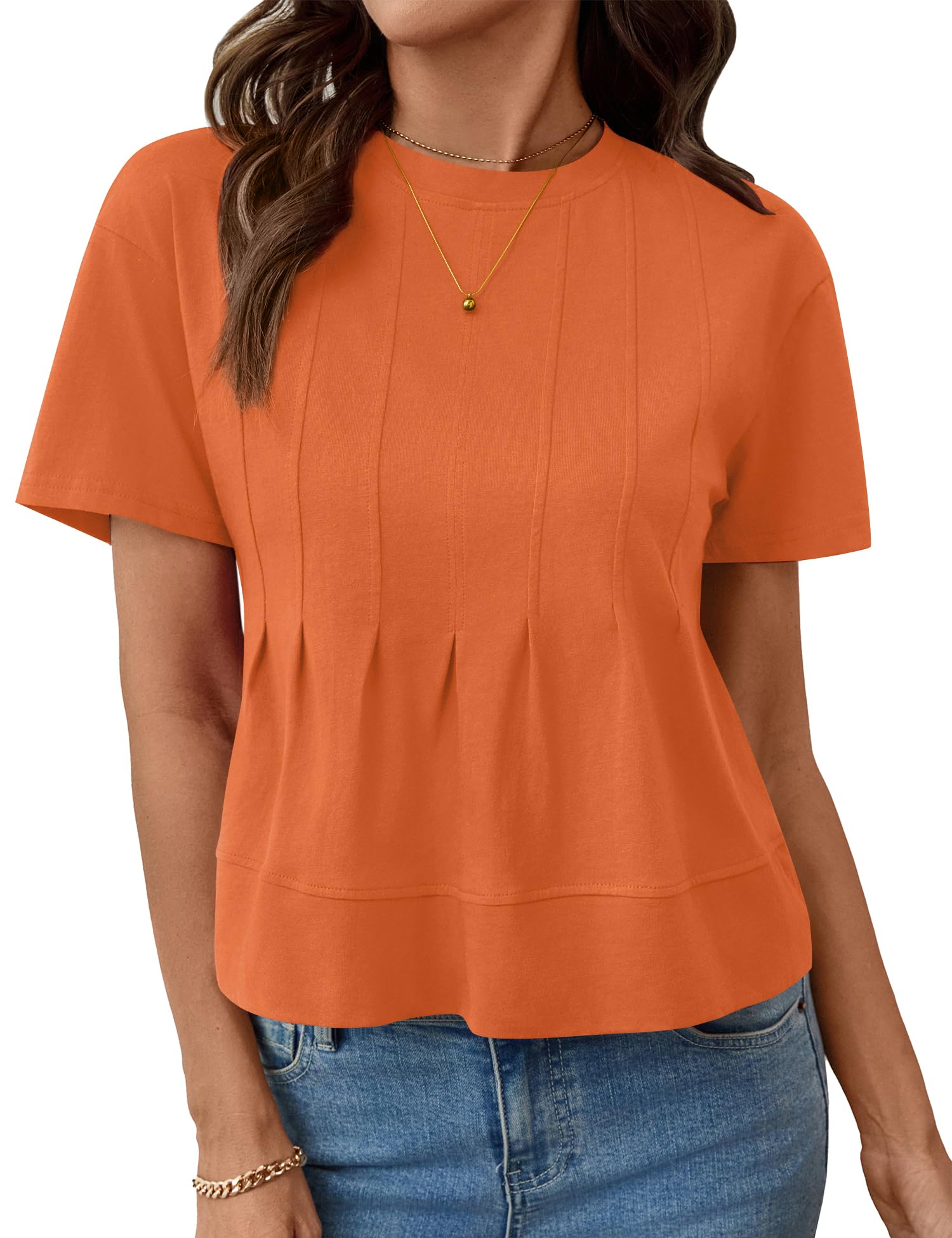 LOMON Spring Peplum Tops for Women Babydoll Pleated Short Sleeve Crop Swing Shirts Blouses Trendy Casual Clothing 2026