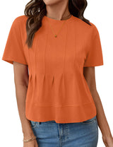 LOMON Spring Peplum Tops for Women Babydoll Pleated Short Sleeve Crop Swing Shirts Blouses Trendy Casual Clothing 2026