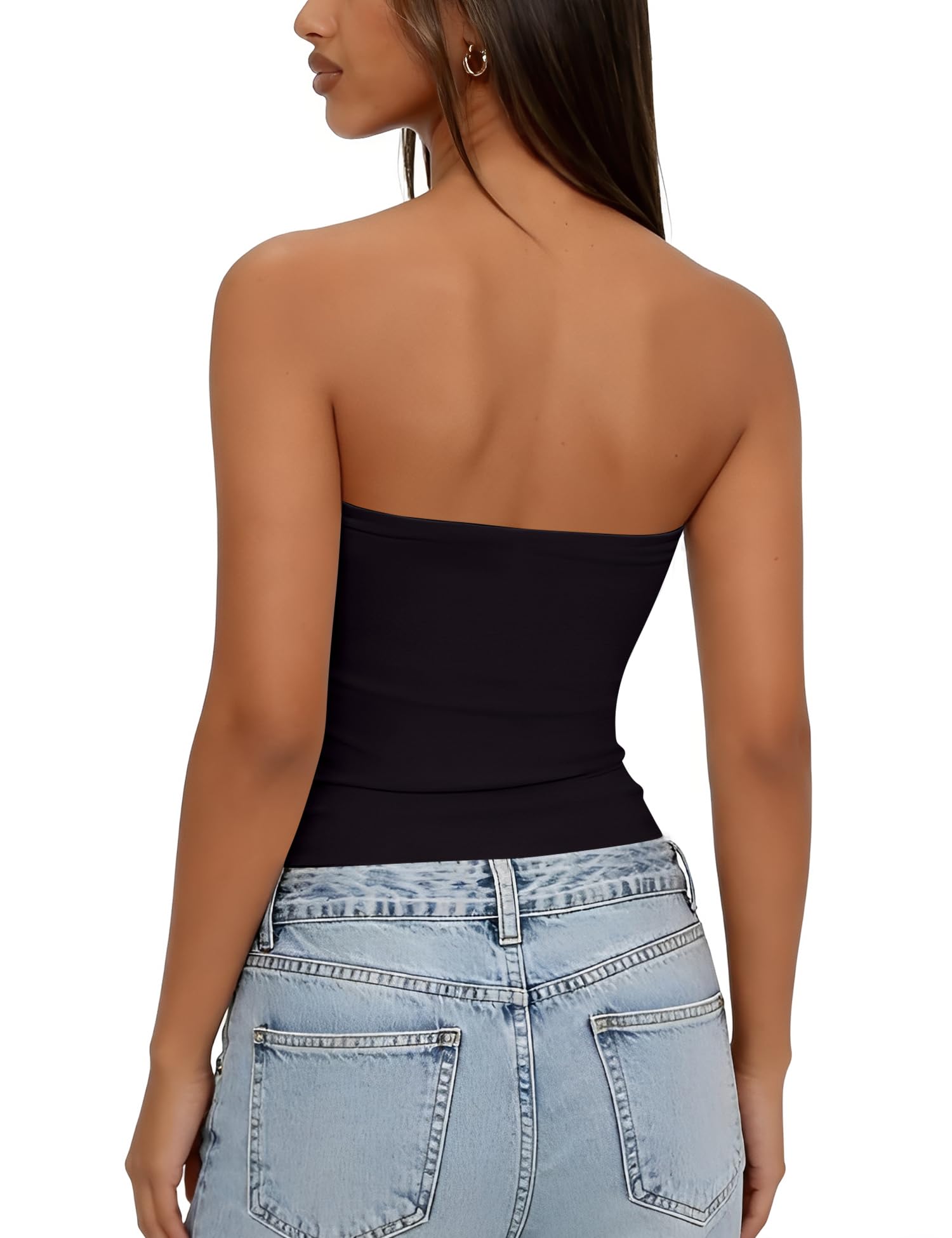 LOMON Summer Tube Tops for Women 2026 Y2k Sexy Going Out Crop Strapless Sleeveless Basic Fitted Bandeau Tank Top