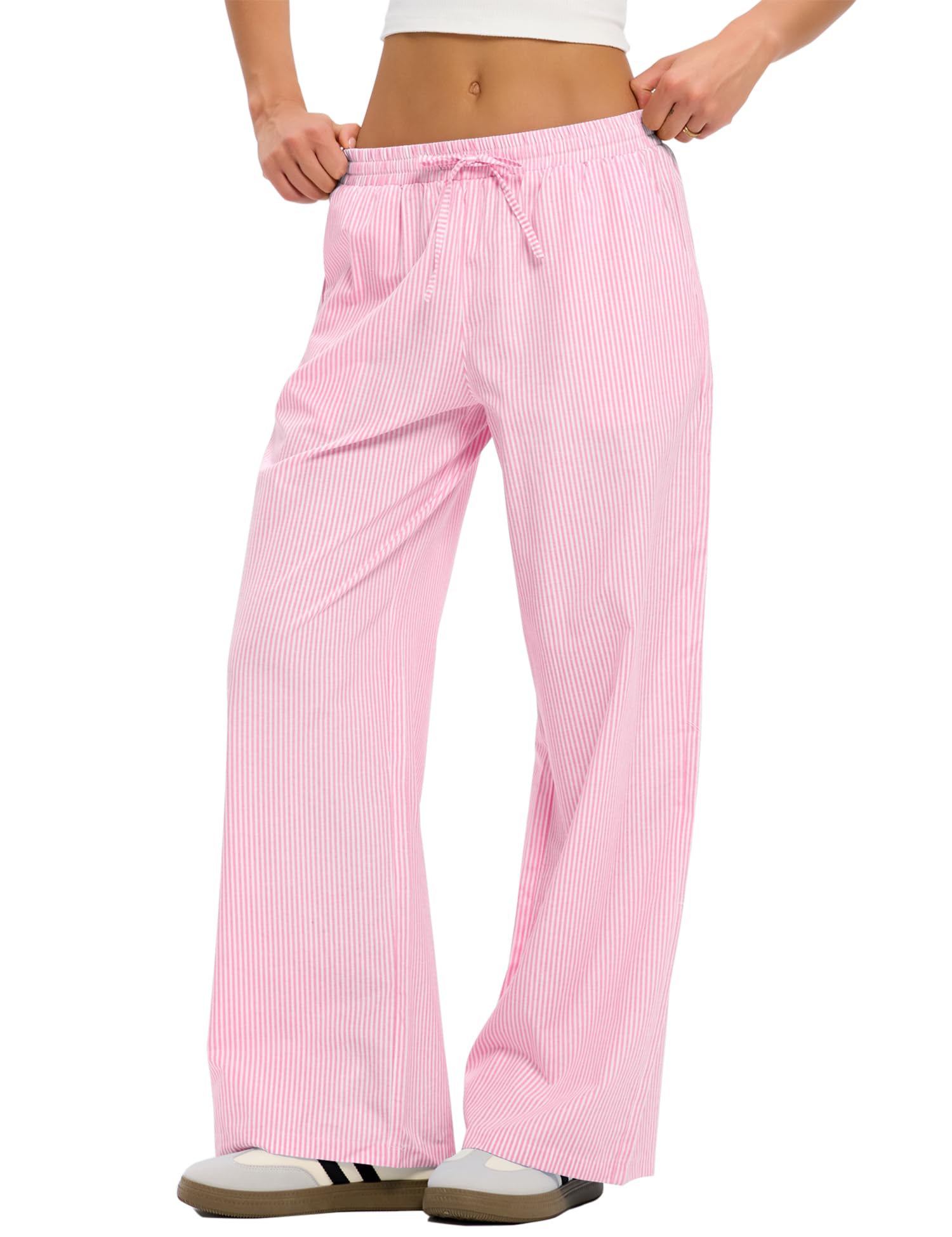 LOMON Striped Gingham Pants Women 2026 Spring Summer Pajamas Wide Leg Pj Lounge Boxer Bottoms Y2k Trousers with Pocket