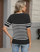 LOMON Womens 2026 Spring V Neck Sweater Casual Tops Short Sleeve Lightweight Ribbed Knit Pullover Sweaters