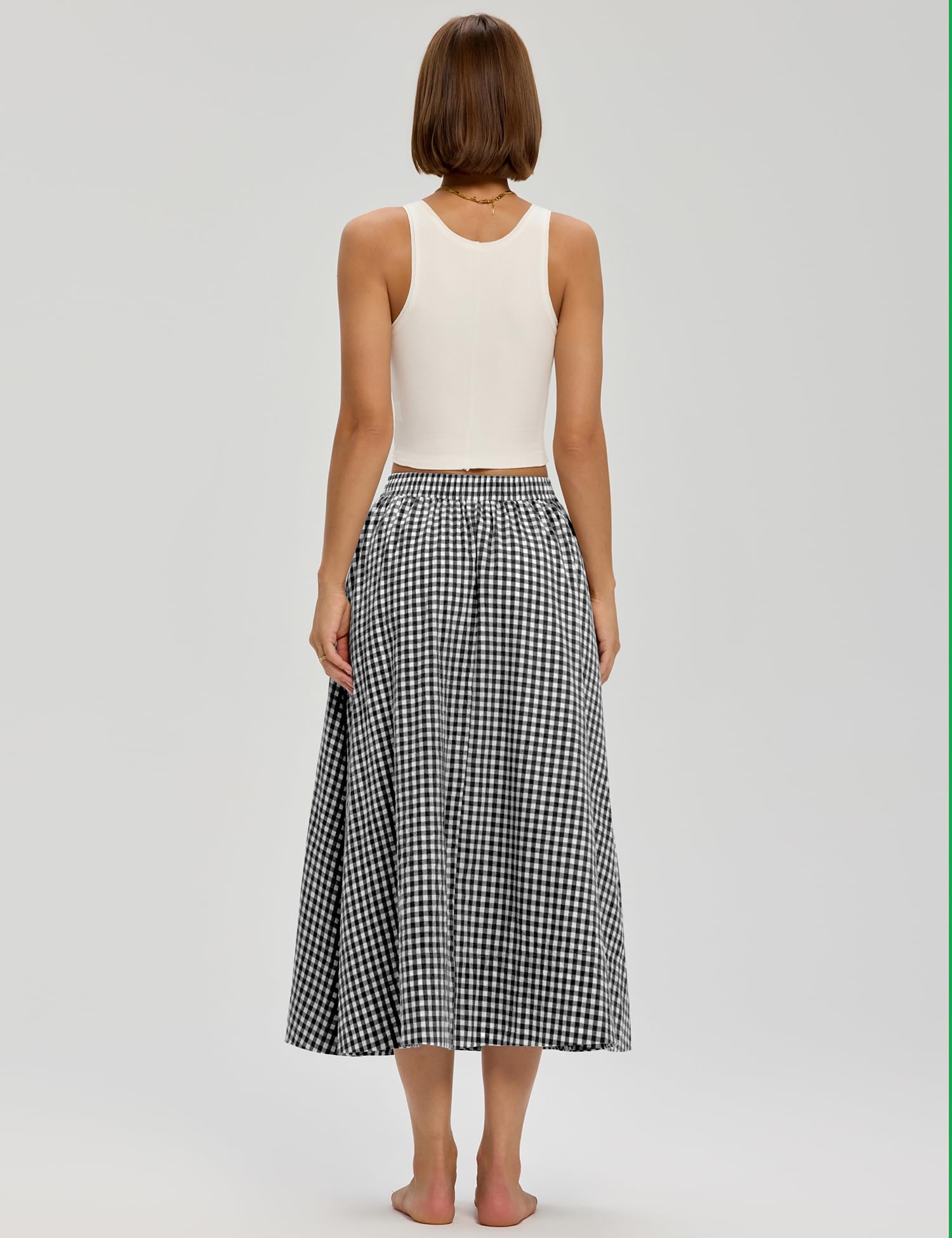 LOMON Midi Skirts for Women A-Line Cotton Flowy Maxi Skirt Boho Summer Beach Casual Elastic Waist Dress Outfit with Pockets