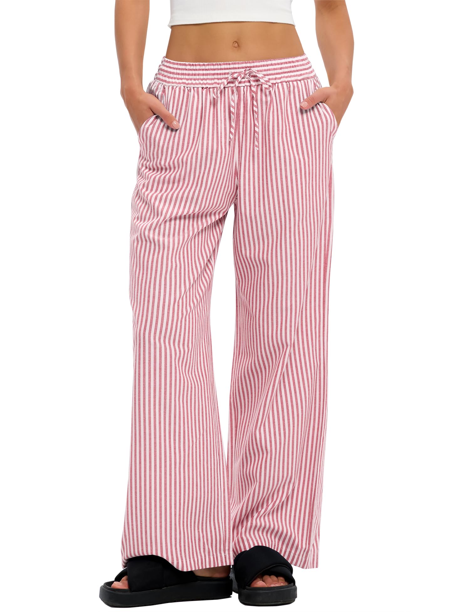 LOMON Striped Gingham Pants Women 2026 Spring Summer Pajamas Wide Leg Pj Lounge Boxer Bottoms Y2k Trousers with Pocket
