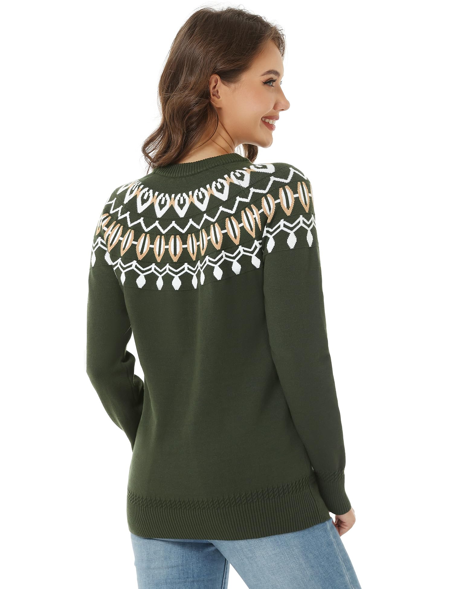 LOMON Womens Casual Lightweight Vintage Fair Isle Sweater Raglan Sleeve Crew Neck Knitted Pullover Comfy Warm Fall Tops