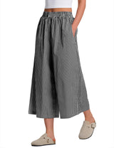 LOMON Womens Wide Leg Capri Pants Gingham Plaid Culottes Summer Elastic Waist Palazzo Trousers Bottoms with Pockets