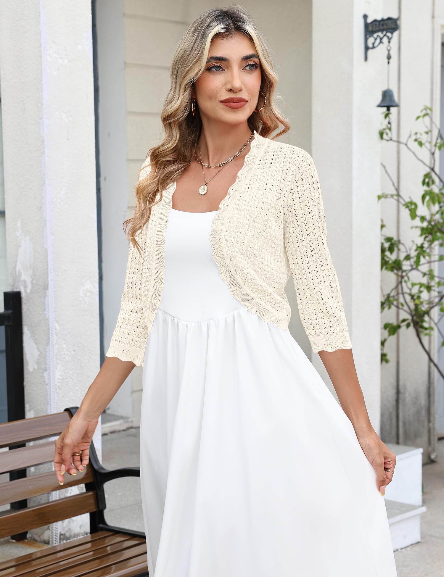 LOMON Women's 3/4 Sleeve Cropped Cardigan Knit Sweaters Trendy Open Front Bolero Shrugs for Dresses S-XXL